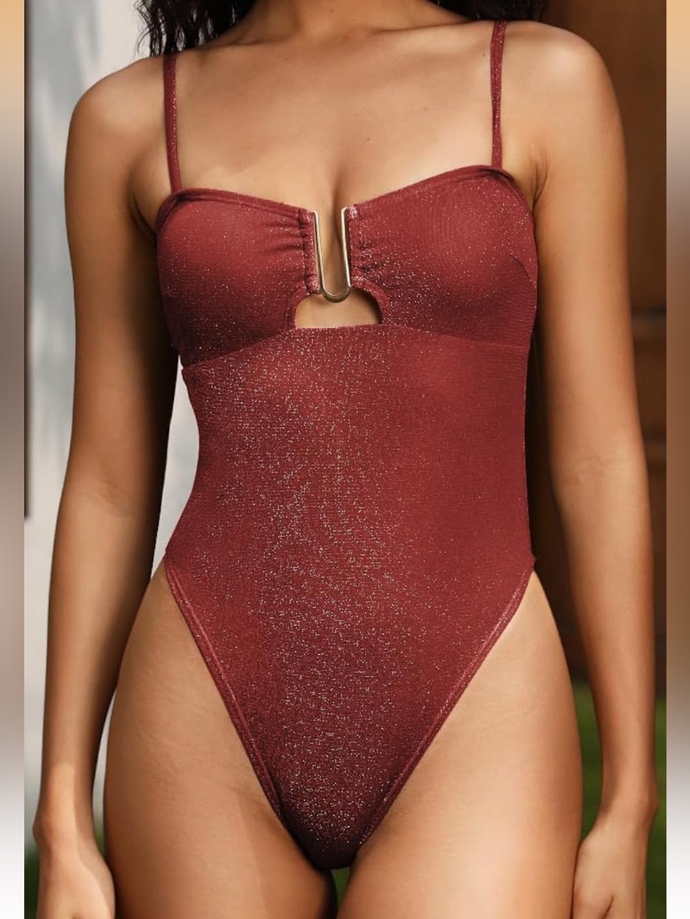 Zaful Burgundy One Piece Swimsuit